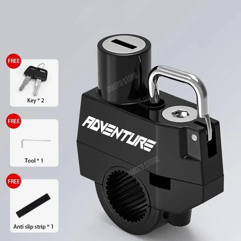 Set Helmet Motorcycle Anti-Theft Lock for Adventure Universal Metal Lock Handlebar Mountable Fits E-Bikes Scooters Bicycles – Aluminum Alloy Waterproof Rust-Proof Black