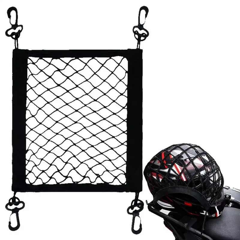 Motorcycle Net Cargo High Elastic Polyester Cargo Bungee Net with 4 Hooks Thickened Motorcycle Net Secure Easy Installation
