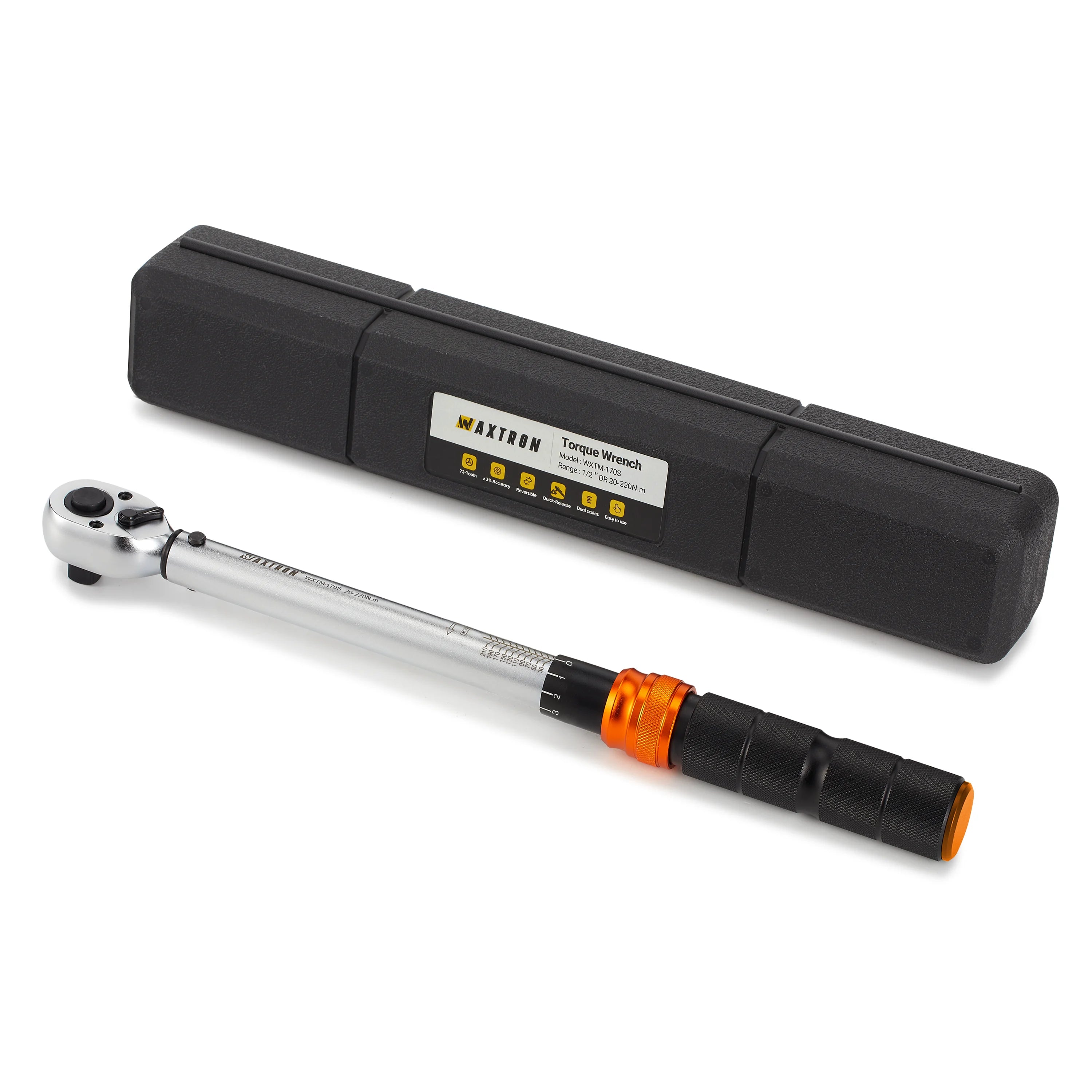 WAXTRON Click Torque Wrench – 1/4” / 3/8” / 1/2” – 1–220 Nm – 72-Tooth – ±3% – Chromium-Vanadium Steel – from $62
