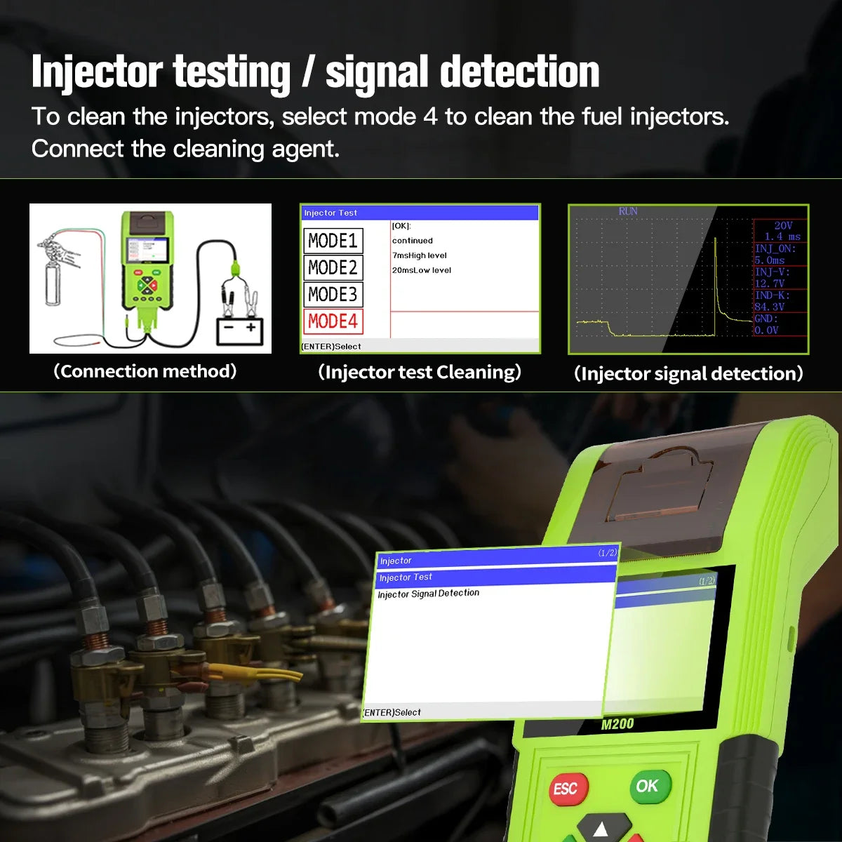 JDiag M200 Professional Motorcycle Diagnostic Scanner – Built-in Printer – 70+ Brands – Signal Simulator – Battery + Injector Test – $235–398