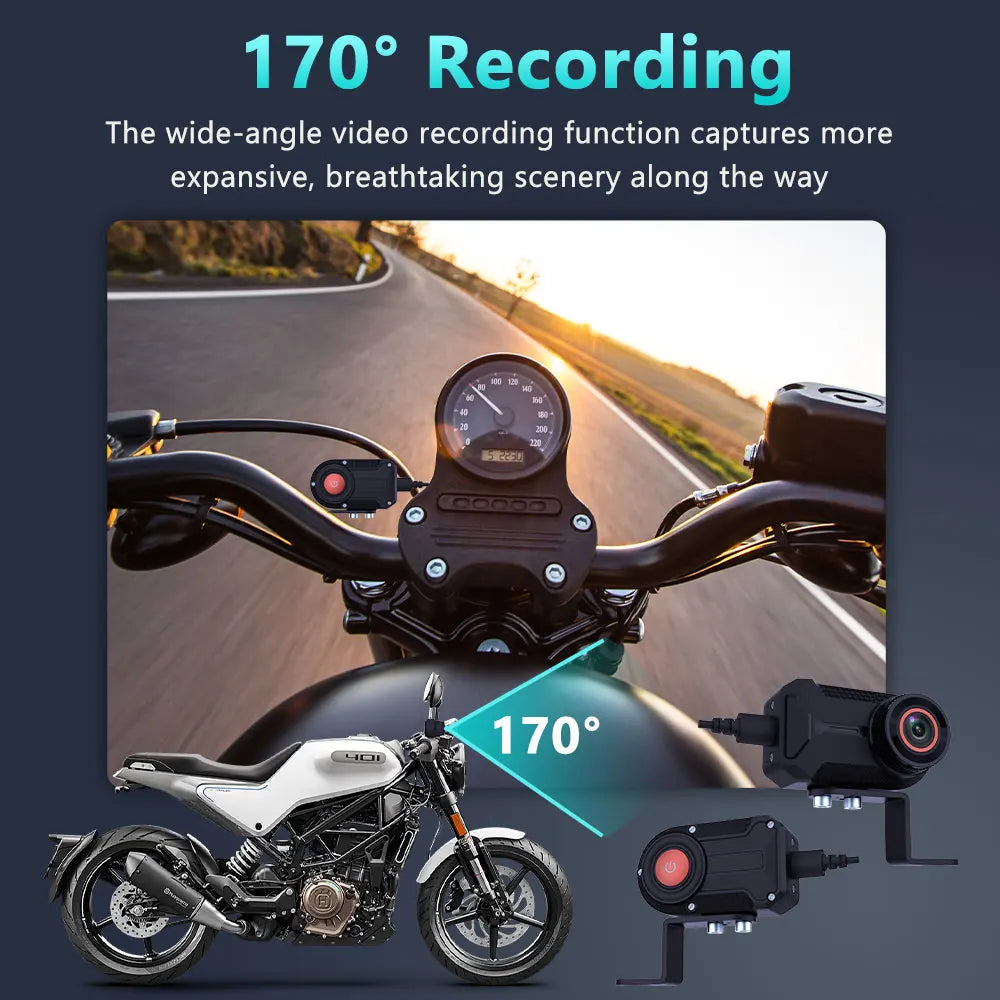 WDSZKMYF 2K HD IP66 Waterproof Mini Motorcycle Dash Cam 170° WiFi Night Vision Loop Recording USB Motorcycle Camera DVR for Motorcycle E-Bike Bicycle Mountain Bike