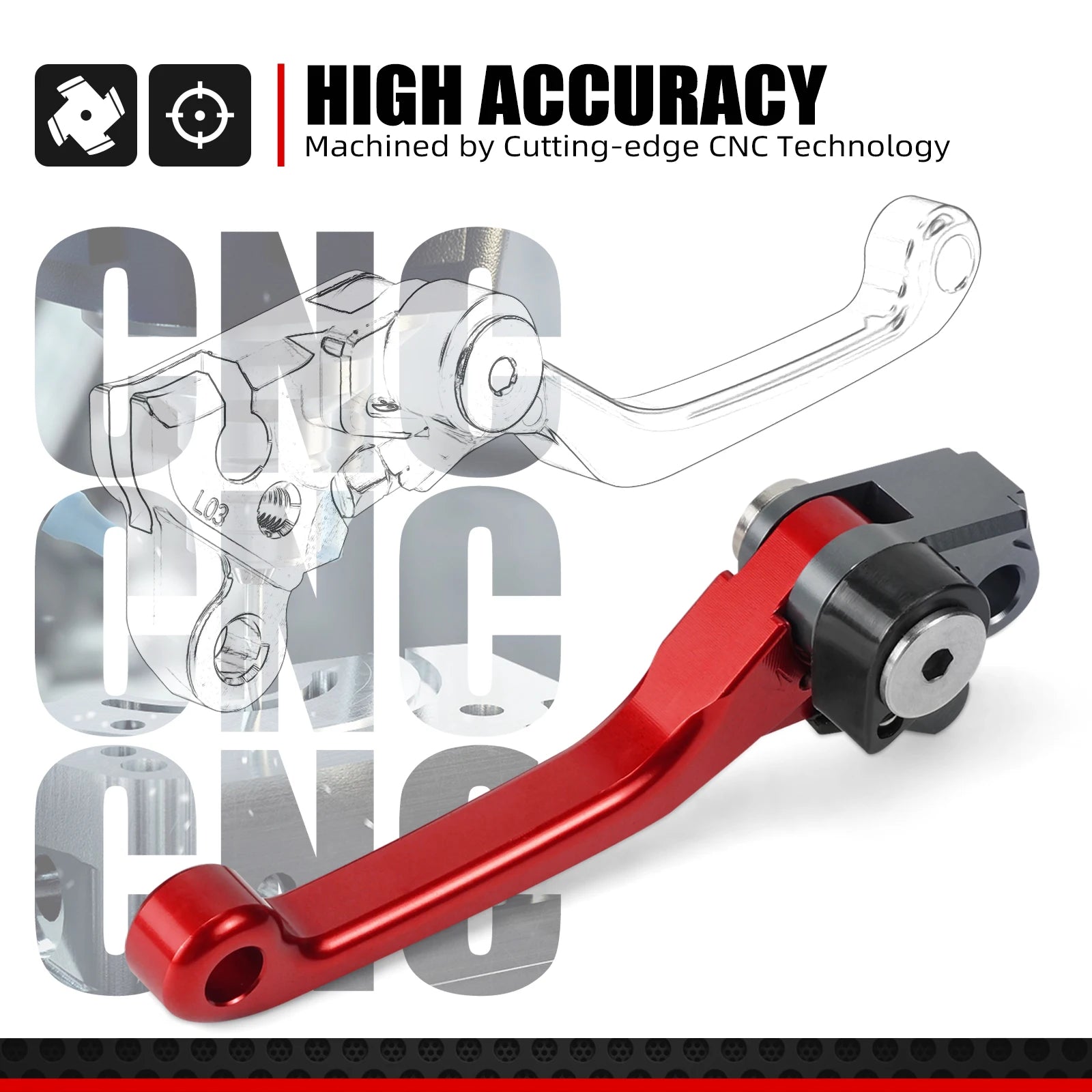 Honda CRF150F / CRF230F 2003–2017 / CRF250F 2019–2021 NICECNC Pivot Brake & Clutch Lever Set – CNC Billet Aluminum – Black / Red – $30