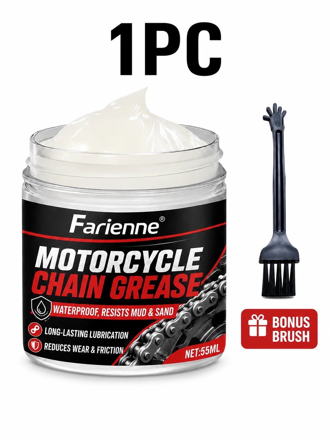 Motorcycle Chain Grease Waterproof Lubricant 55ml with Brush – Bike Chain Car Door Hinge Lock Sunroof Seat Rail – 1PC / 2PCS – $12–16