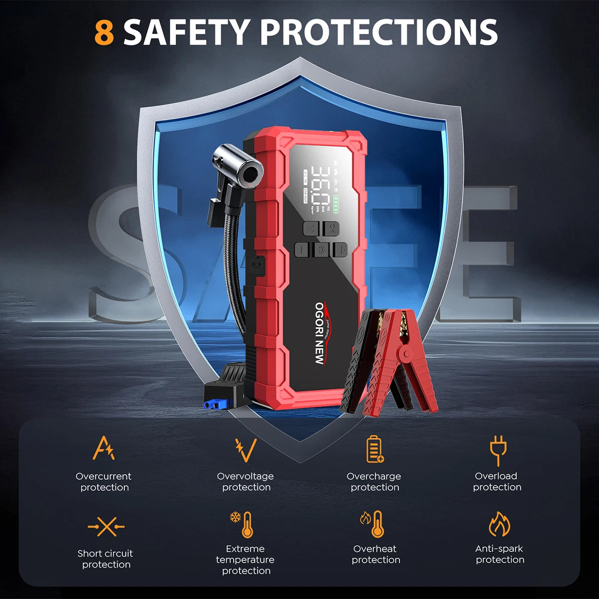 BSMOOM 150PSI Air Compressors Jump Starter Combo 4000A-10000A Portable Car Battery Pack for Motorcycle Car SUV Truck RV