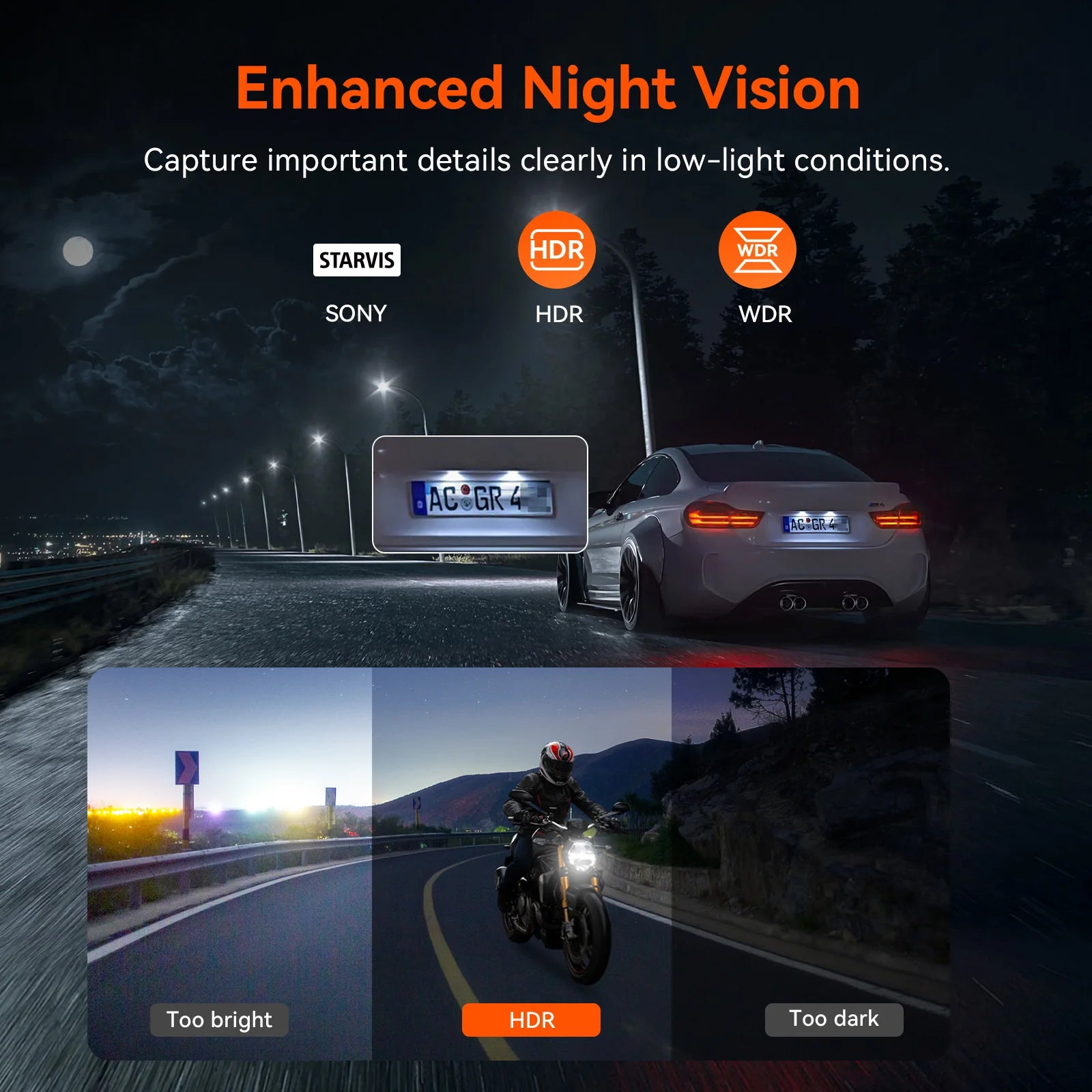 Vantrue F1 Motorcycle Dash Cam 4K Front 1080P Rear IP67 Waterproof WiFi GPS 160° 24H Parking Mode Wired Remote Motorcycle Camera DVR STARVIS OTA 18-Month Warranty
