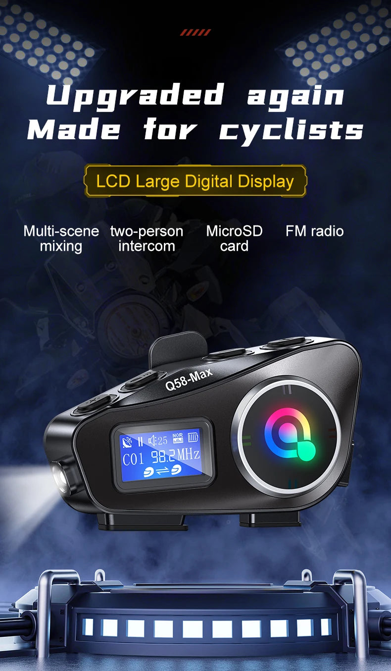 Q58 Max Motorcycle Bluetooth Intercom – 500m Helmet Communication