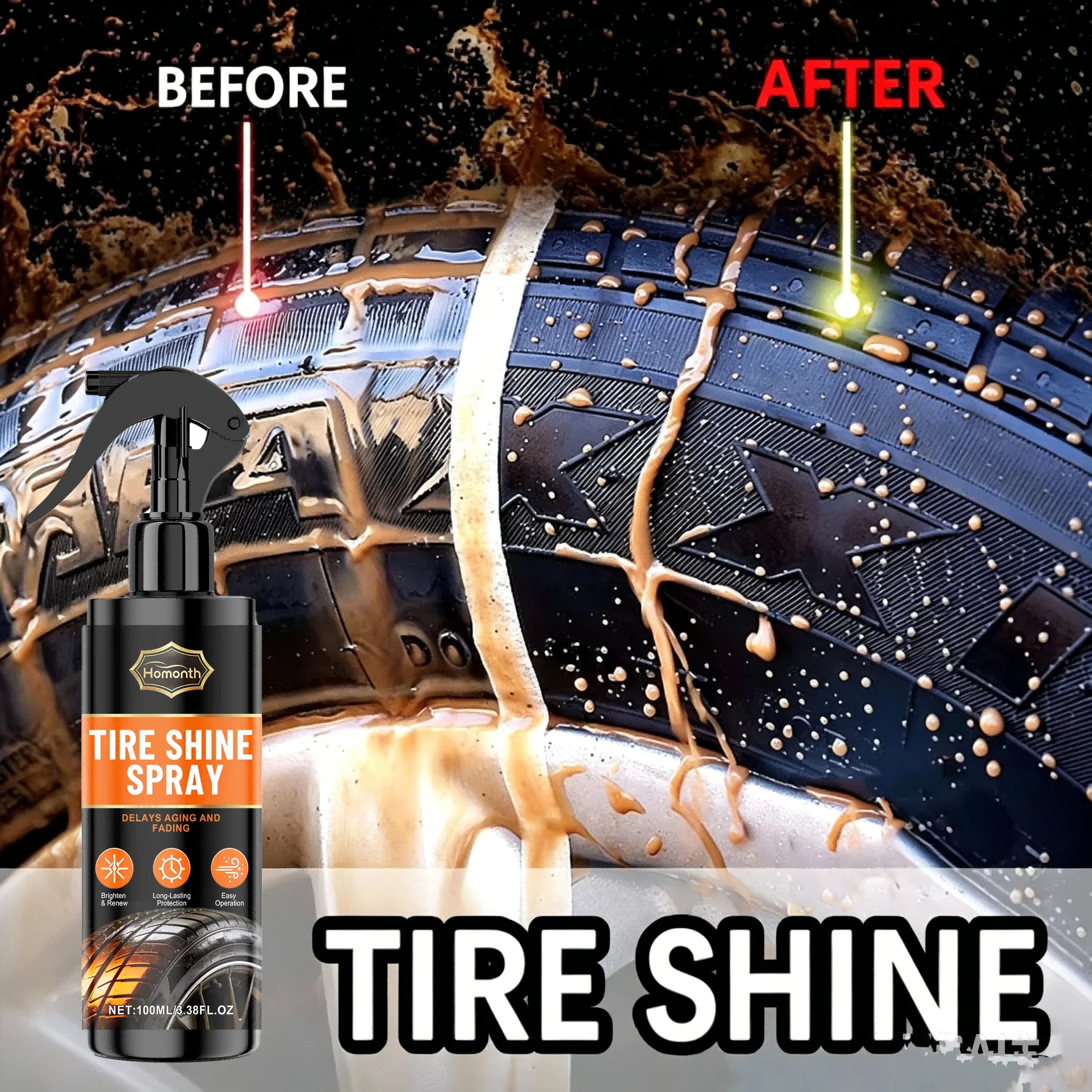 Tire Shine Spray – Black Gloss Tyre Coating Rubber & Plastic Restorer Anti-Aging Long-Lasting – 100ml – $21–99