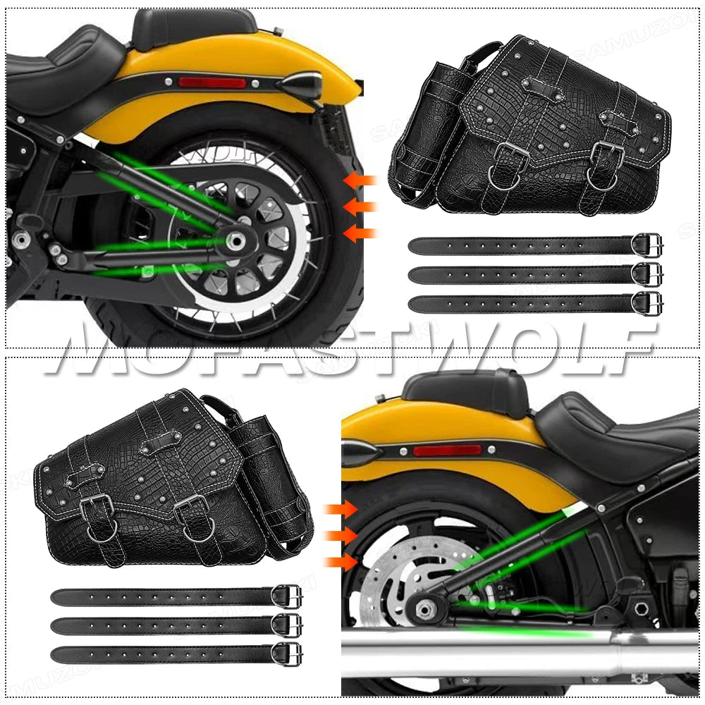 mofastwolf Sportster Iron 883 XL883 1200 Saddlebag Waterproof Storage Bag Motorcycle Swingarm Bag Side Tool Bag PU Leather Hard-Shell Detachable Water Bottle Bag – A-Side / B-Side (1PC)