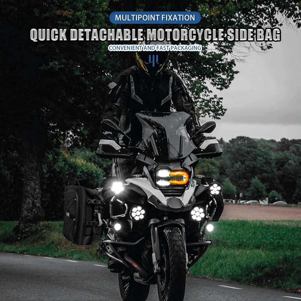 SOYAVISION Motorcycle Saddlebag Waterproof Side Bag 20L 500D Polyester Travel Motorbike Luggage Rear Seat Bag for BMW R1200GS ADV Kawasaki Yamaha Honda Suzuki – Black (1PC / 2PC)