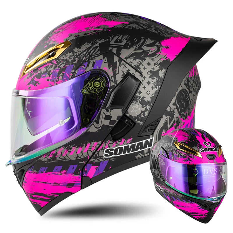 DOT Approved Modular Full Face Motorcycle Helmet – Flip-Up Dual Visor, All-Season