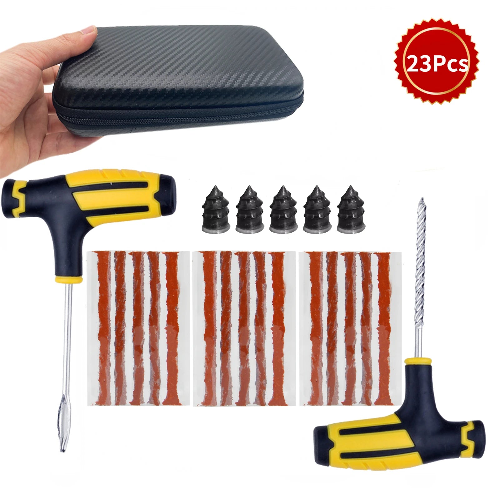 Tubeless Tire Puncture Plug Repair Kit with Storage Box – 23 / 31 / 42 / 52pcs – Car Motorcycle Bicycle – $10–18