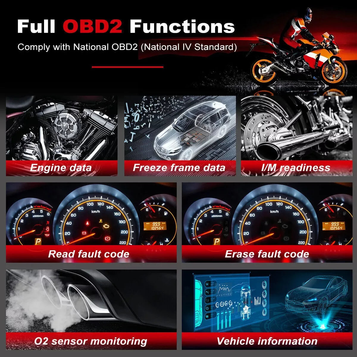 ANCEL MT100 Motorcycle OBD2 Scanner – Engine + ABS System – Yamaha Honda Suzuki – Wired Handheld – 2-Year Warranty – $138