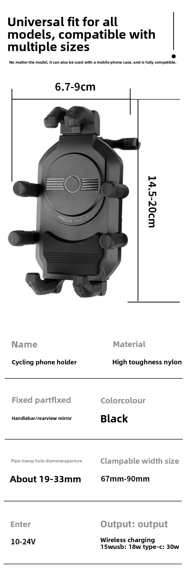 New Motorcycle Phone Holder, 15W Fast Wireless Charging, Shockproof Navigation Bracket with Anti-Theft Lock, Universal