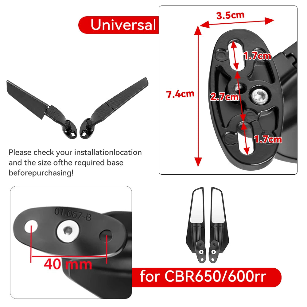 For Kawasaki Ninja 250 300 400 650 H2 H4 Modified Motorcycle Mirrors Adjustable Rotating Rearview Wind Swivel Wing Side Mirror