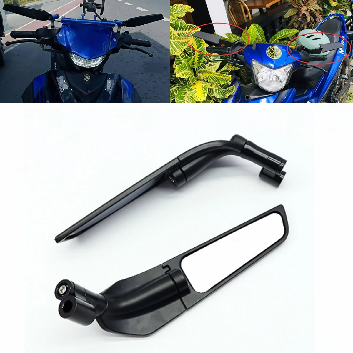 HVLMHA Yamaha MT-07 MT-09 MT-10 Stealth Winglet Rotatable Motorcycle Mirror CNC Aluminium Adjustable Rearview Motorcycle Mirror Kit 2021-2023