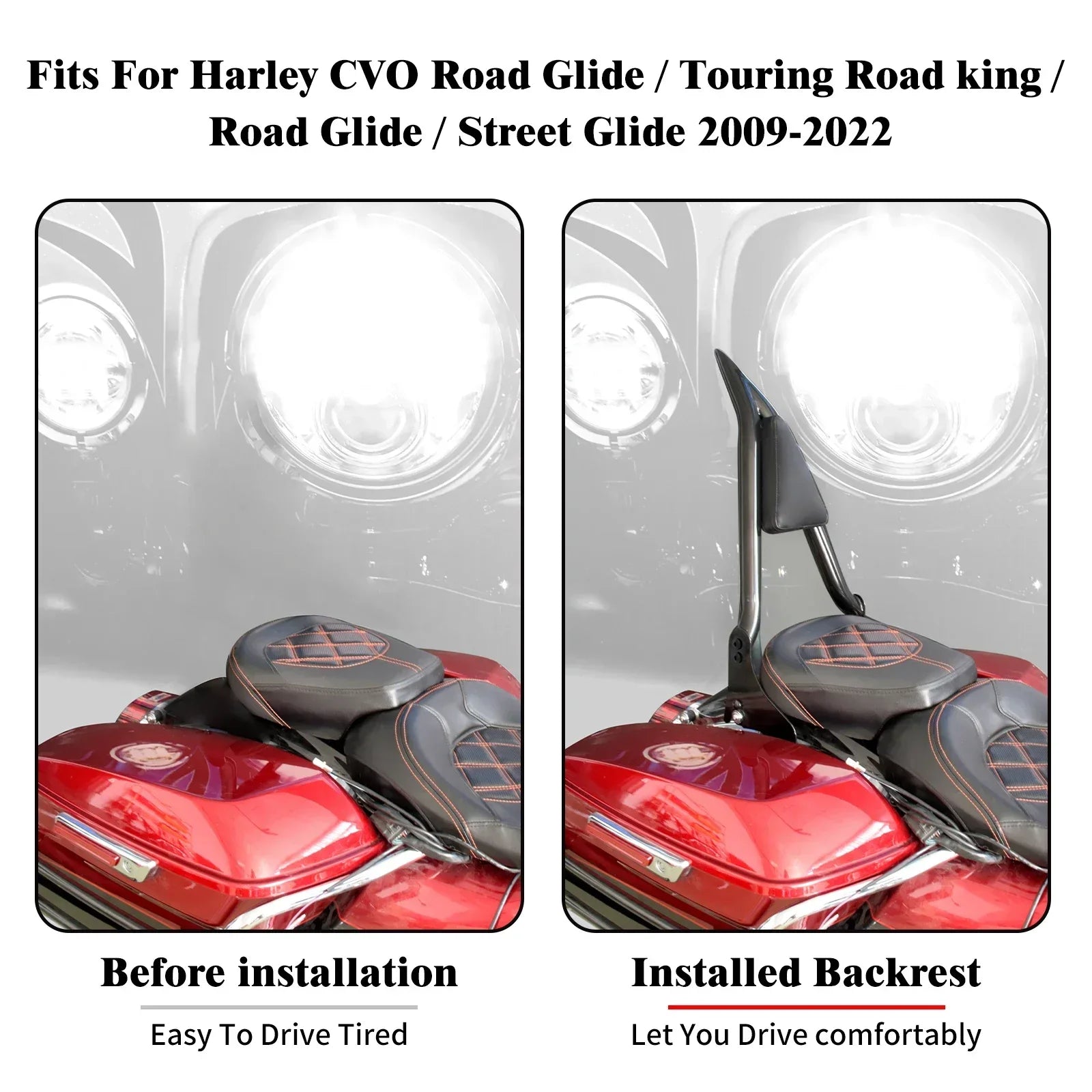Motorcycle 16'' Detachable Rear Passenger Backrests Sissy Bar Pad For Harley Touring CVO Road King Electra Street Glide 09-2025