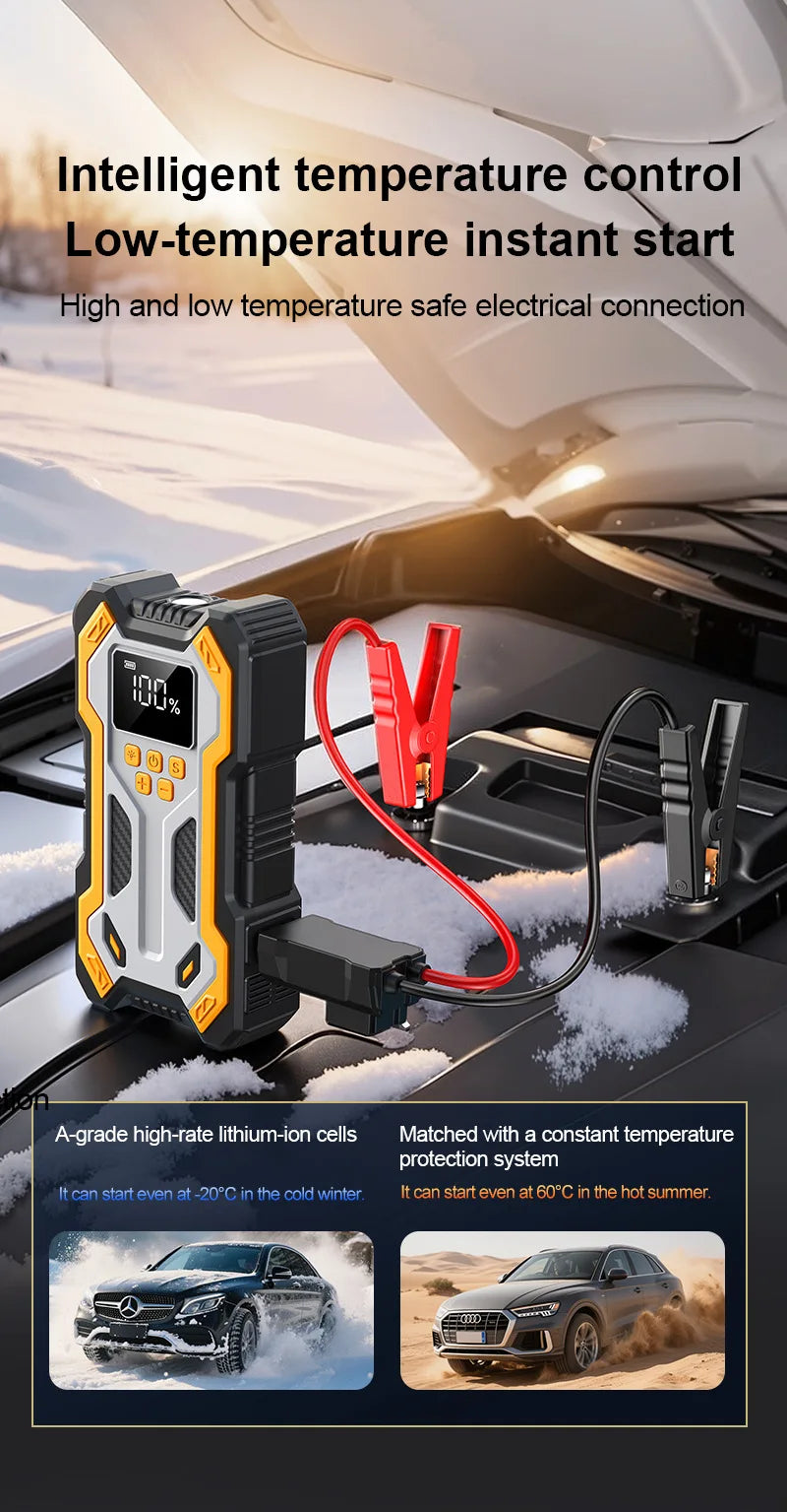 Motorcycle Jump Starter with Air Compressors LCD Screen 30000mAh Portable Booster Charger 7000A Powerful Motorcycle Battery Starting Device