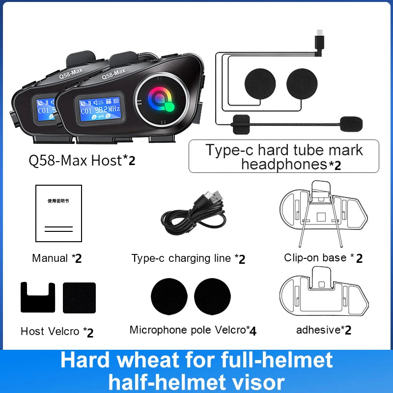 Q58 Max Motorcycle Bluetooth Intercom – 500m Helmet Communication