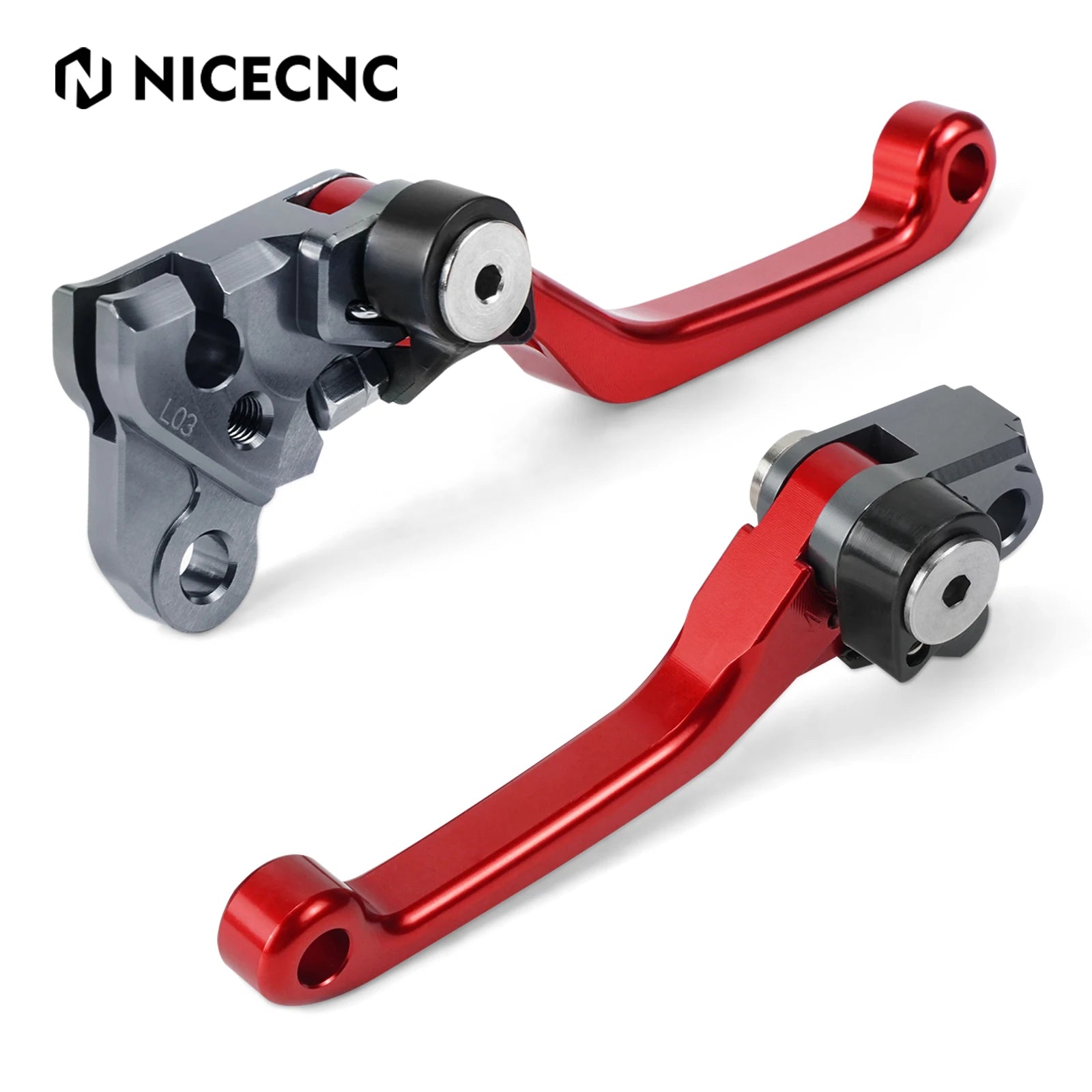 Honda CRF150F / CRF230F 2003–2017 / CRF250F 2019–2021 NICECNC Pivot Brake & Clutch Lever Set – CNC Billet Aluminum – Black / Red – $30