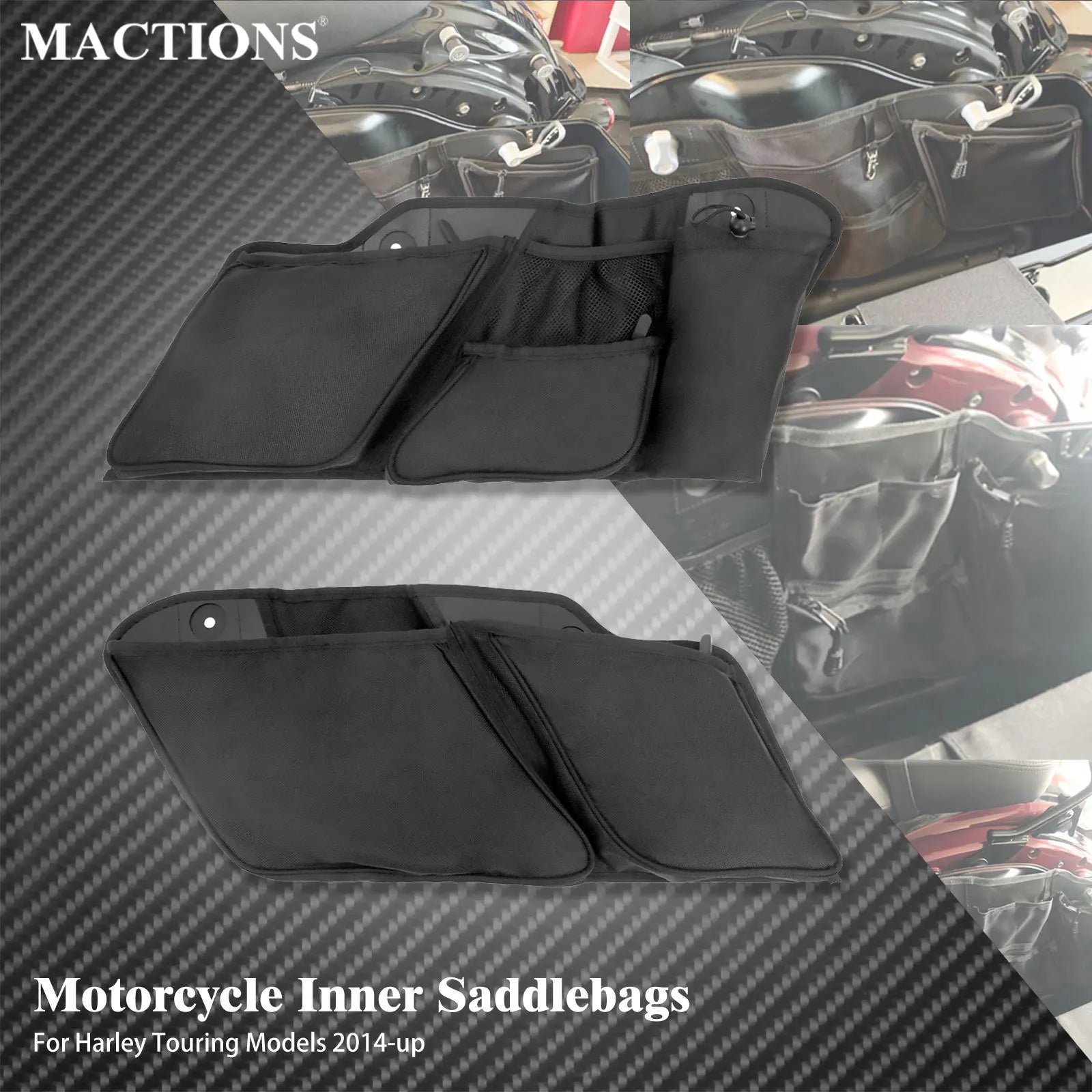 MACTIONS Motorcycle Inner Tool Bags Liners Organizer Storage Saddlebag for Harley Touring Road King FLHR Street Glide Electra Glide FLHX 2014-Up – Nylon (1 Pair)