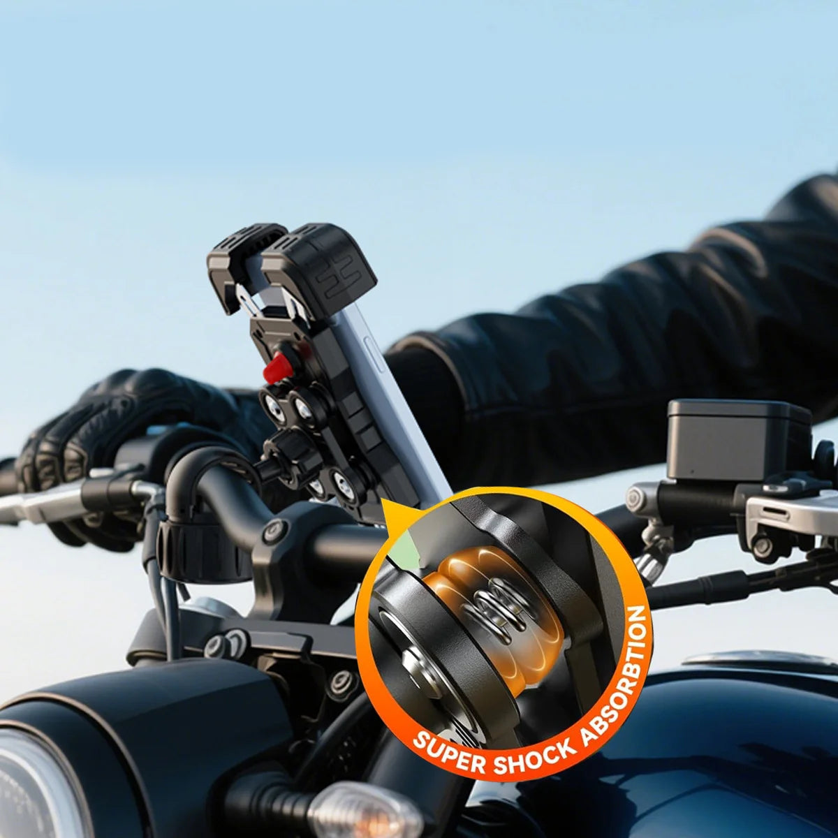 Anti-Vibration Motorcycle Phone Mount – Shockproof Quick-Install Holder with Vibration Dampener for 4.7–7" Phones
