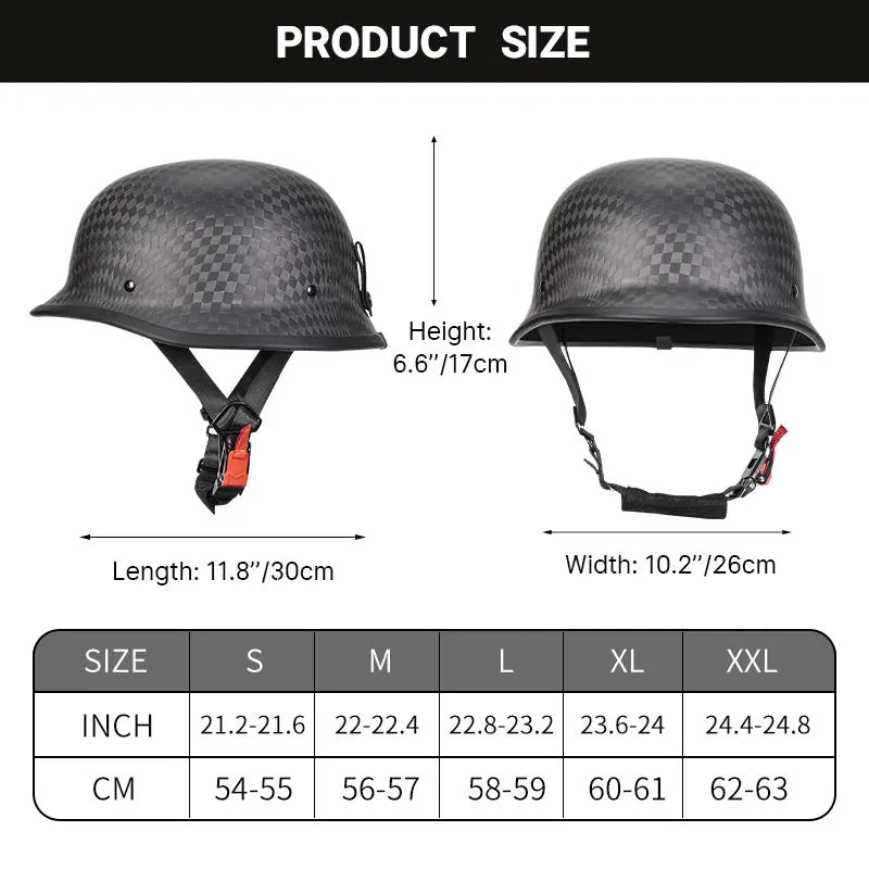Carbon Fiber Helmets – DOT Certified 12K Carbon Fiber Half Face Motorcycle Helmet, Vintage German-Style Cruiser