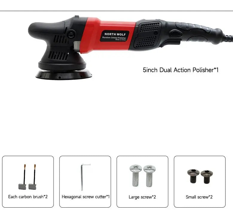 DETAILING North Wolf 900W Dual Action Car Polisher – 15mm / 21mm Orbit – 5" / 6" Pad – 6-Speed – 110V US / 220V EU – Machine Only or Set – CE Certified – $171–305