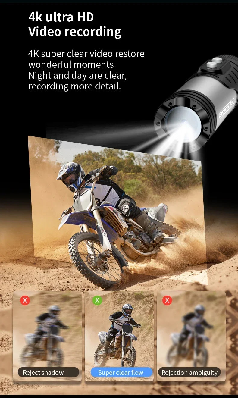 DIXSG 4K / 1080P WiFi Sports Action Camera IP66 Waterproof EIS Anti-Shake H.265 120° Wide-Angle No Screen Record While Charging Motion Detection Bicycle Motorcycle Helmet Cam Camcorder