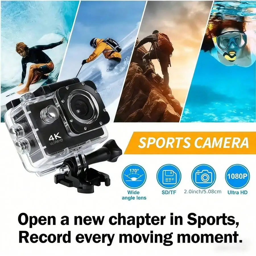 IPCS 4K Ultra HD Mini Action Camera Sony IMX206 EIS Anti-Shake Waterproof External Mic Wireless Vlog Camera for Diving Motorcycle Biking Outdoor Sports Dash Cam (Micro SD Not Included)