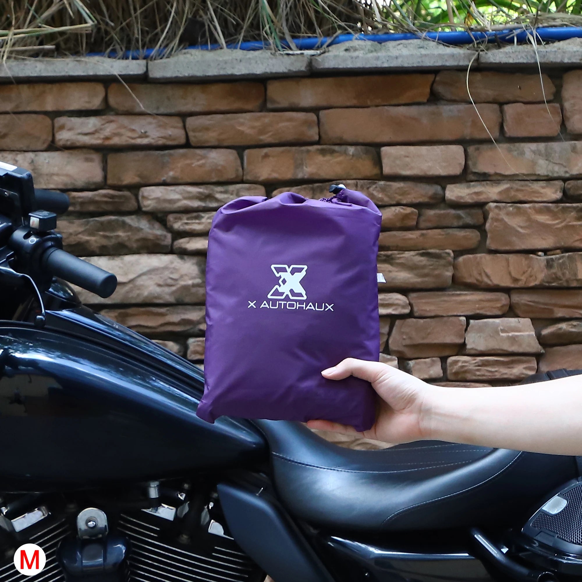 X Autohaux M L XL Motorcycle Cover Lightweight Half Cover Outdoor Waterproof Rain Dust Protector for Most Full Dress Touring – 210T Polyester Fabric Orange Silver Tone Purple Fitting Straps Storage Bag