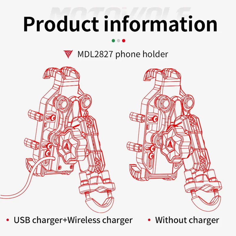 Motorcycle Wireless Charging Phone Mount – QC 3.0 Fast Charger GPS Handlebar Holder for 4–7" Phones