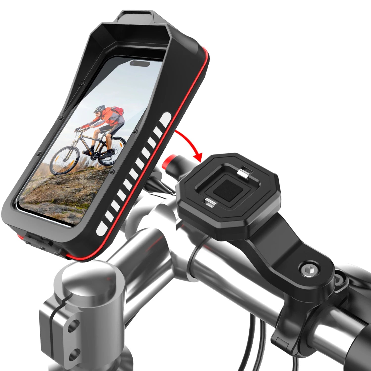 Waterproof Motorcycle Phone Pouch – Touchscreen Handlebar Mount Case for Smartphones