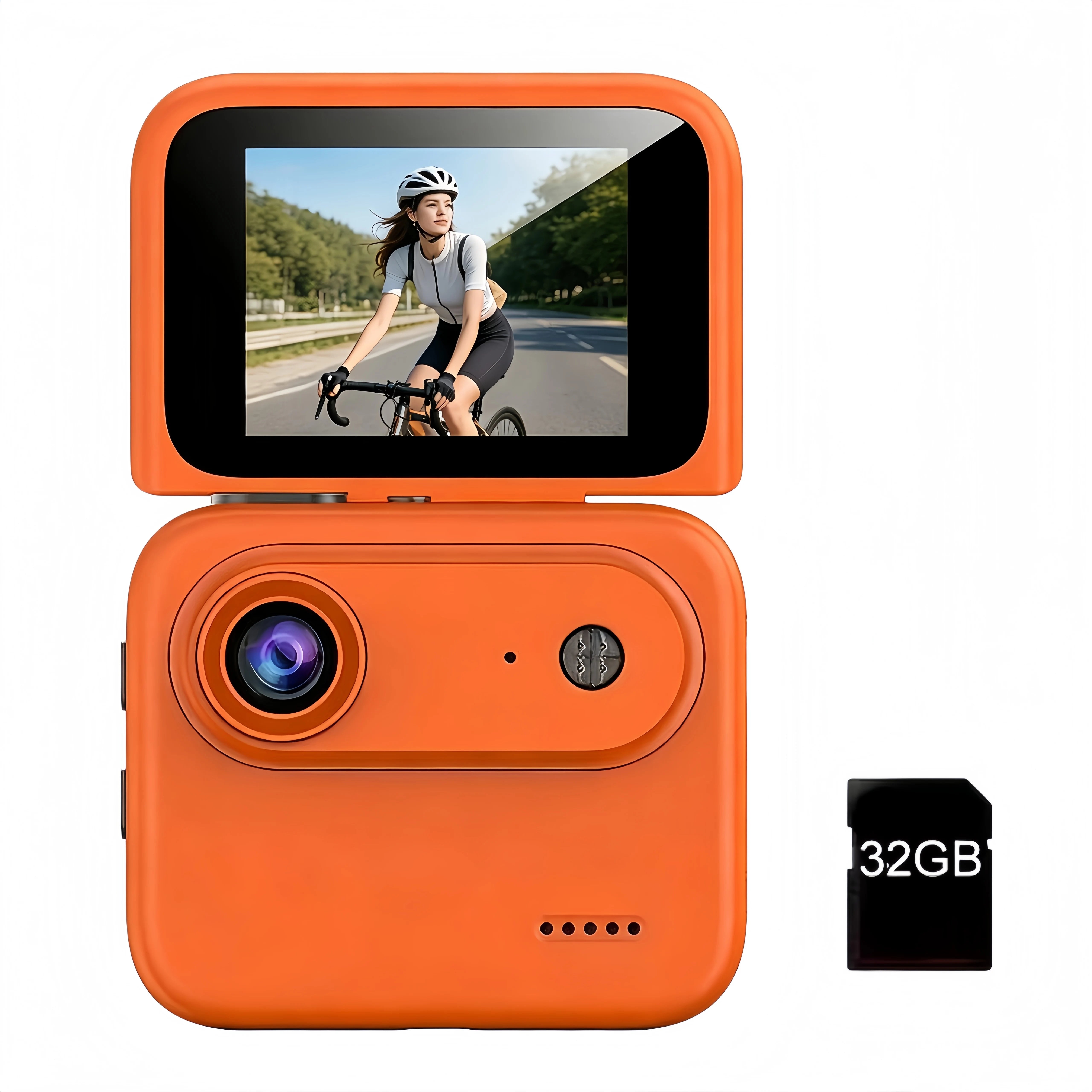 4K HD Flip Screen Thumb Action Camera 20MP Sony Sensor Anti-Shake Wide-Angle Vlog Cycling Camcorder 32GB USB Charging Lightweight Portable POV Camera for Outdoor Travel Cycling