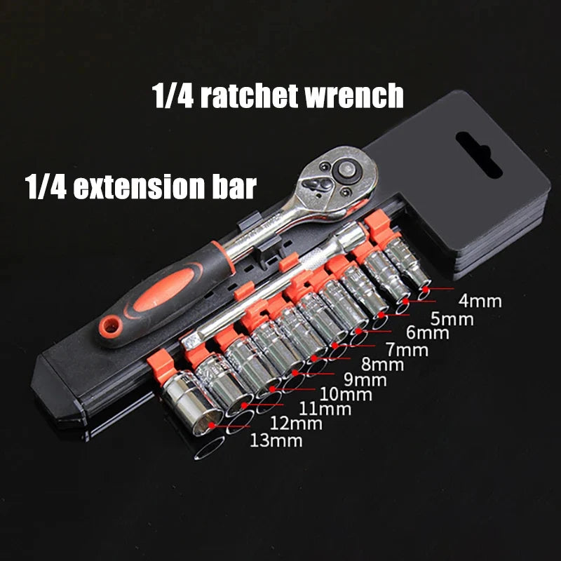 Short Socket Ratchet Wrench Set – Stainless Steel – Car / Boat / Motorcycle / Bicycle Repair – Compact Hard-to-Reach Access – $21