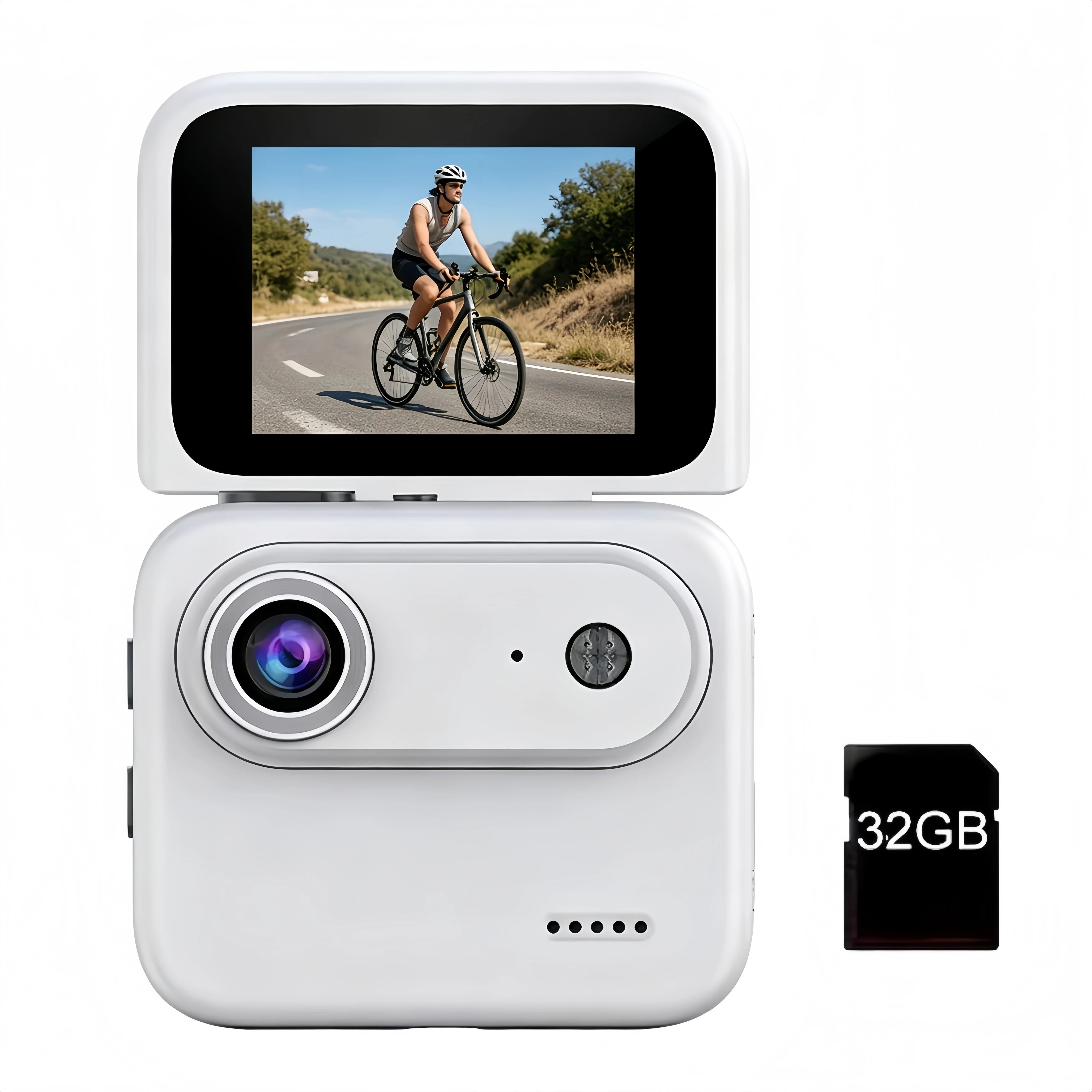 4K HD Flip Screen Thumb Action Camera 20MP Sony Sensor Anti-Shake Wide-Angle Vlog Cycling Camcorder 32GB USB Charging Lightweight Portable POV Camera for Outdoor Travel Cycling