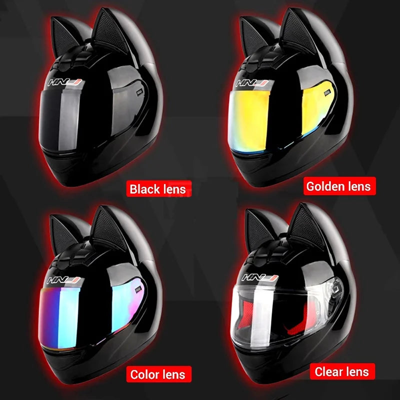 Cute Cat Full Face Ear Helmet for Street and Motocross Riding