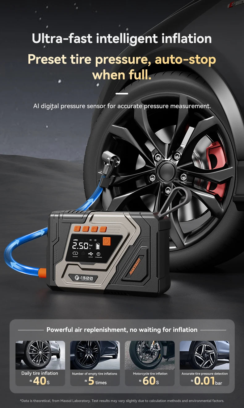 Maxcellent F1500 Flagship 4000A Jump Starter – 145PSI Air Tire Inflator, LED Light & Power Bank for Car, Motorcycle, Diesel & Van