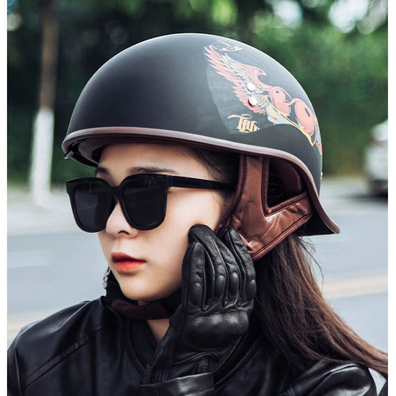 Half Helmets – V Retro Motorcycle Helmet, Lightweight All-Season Cruiser Helmet for Men & Women