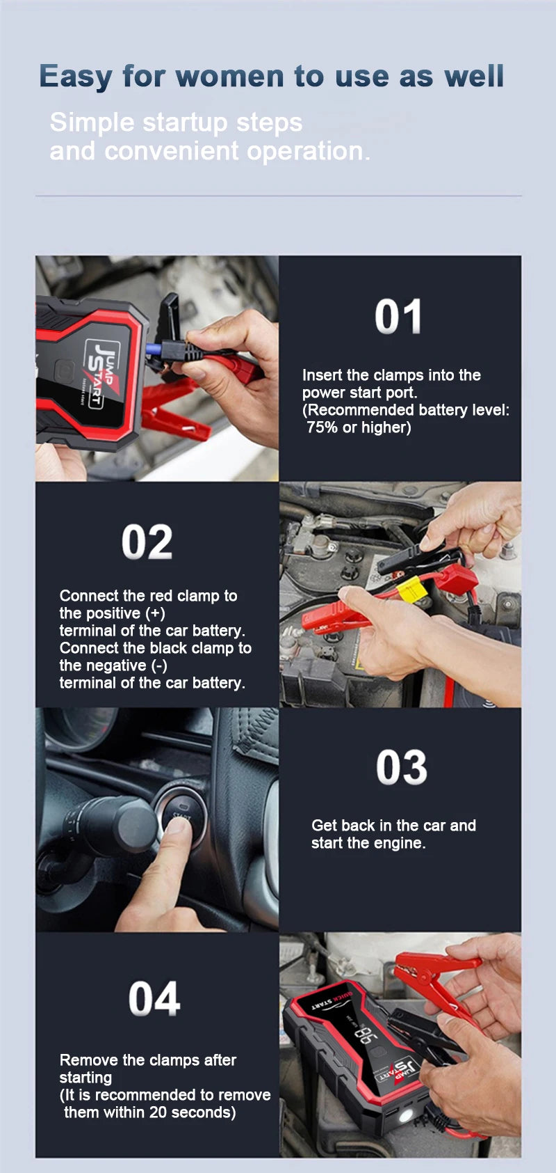1800A Jump Starter Power Bank Portable Car Battery Booster 12V Auto Emergency Starting Device for Motorcycle Car Truck