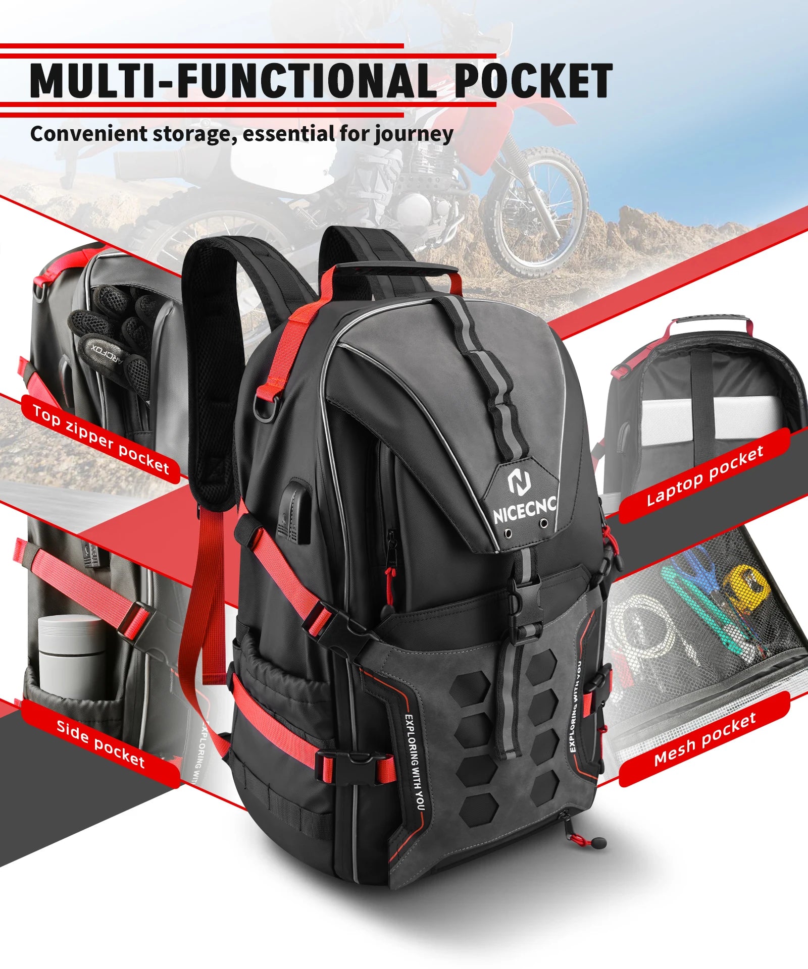 Motorcycle Backpack – 35L Waterproof Large Capacity Helmet & Travel Bag