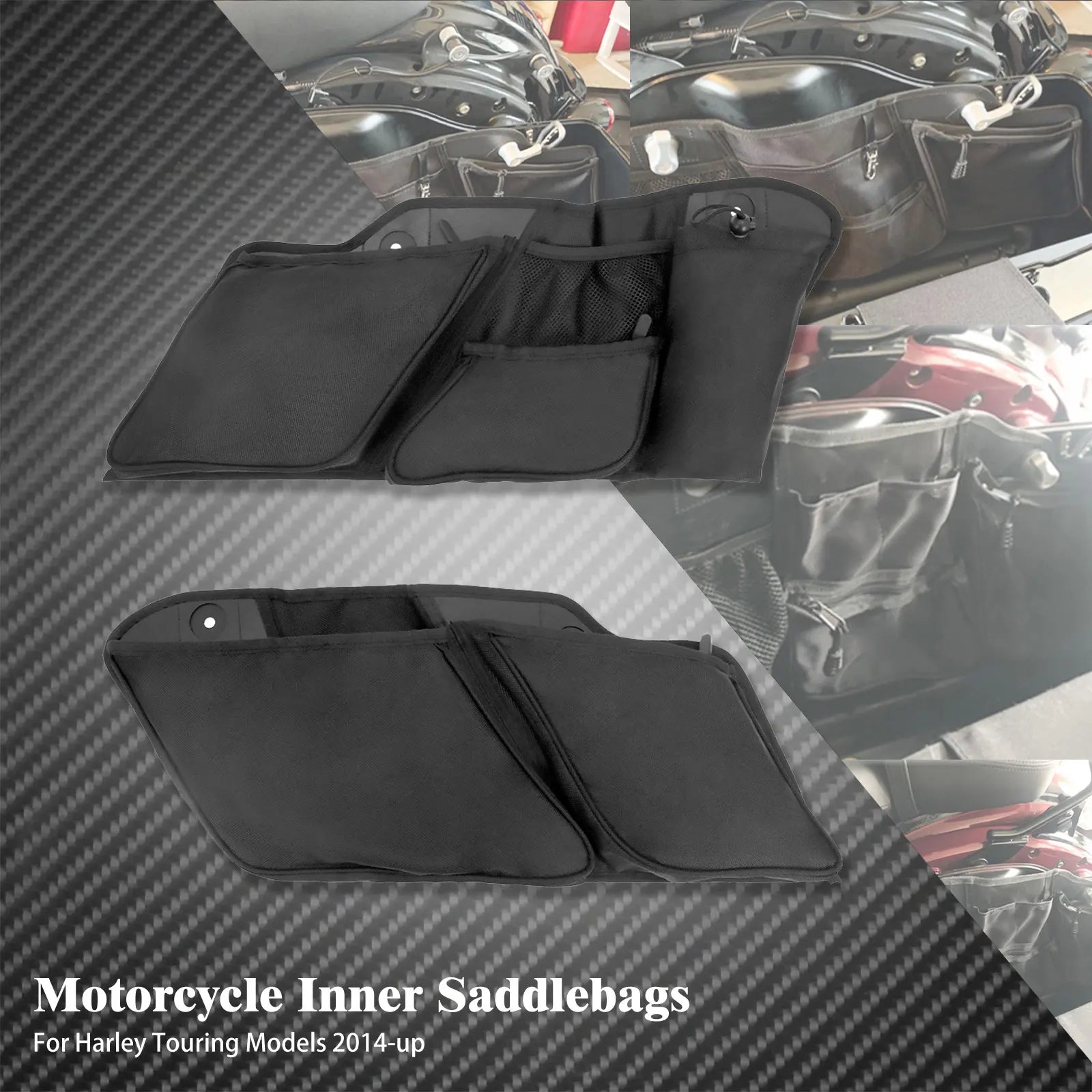 MACTIONS Motorcycle Inner Tool Bags Liners Organizer Storage Saddlebag for Harley Touring Road King FLHR Street Glide Electra Glide FLHX 2014-Up – Nylon (1 Pair)
