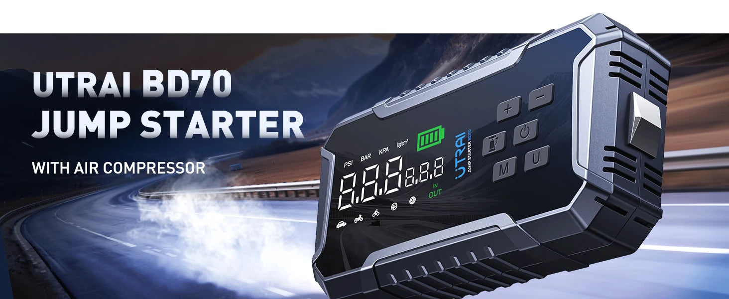 UTRAI BD70 Motorcycle Jump Starter 4000A with 160PSI Air Compressor 16000mAh Portable Power Bank Emergency Battery Booster Starting Device