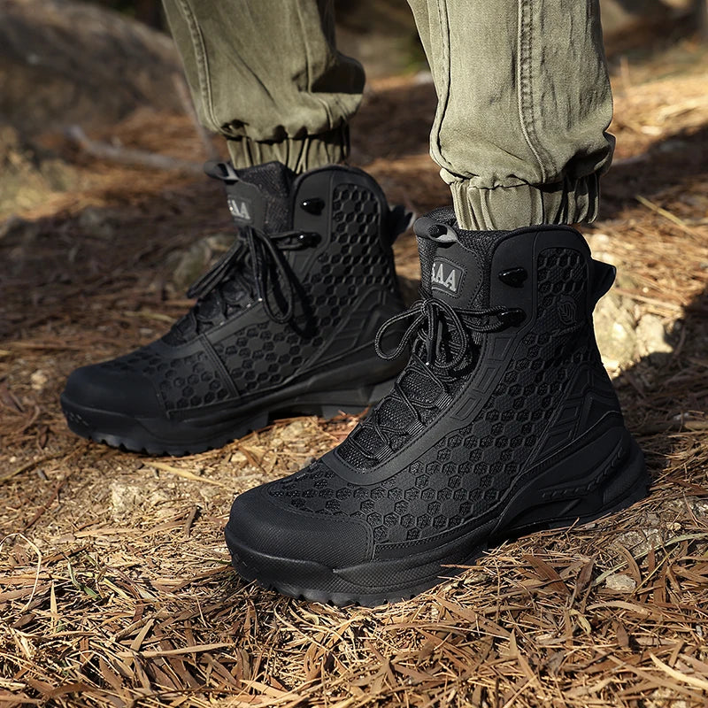 Riding Boots – Men’s High-Top Leather Motorcycle Boots, Breathable Non-Slip Outdoor Design