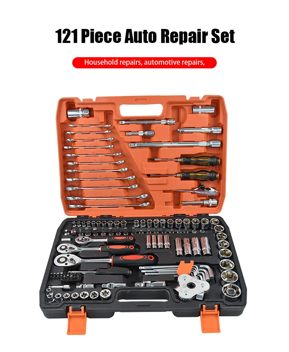 tungfull 121-Piece Chrome Vanadium Steel Socket Ratchet Wrench Set – Auto & Motorcycle Repair – Storage Box – $188