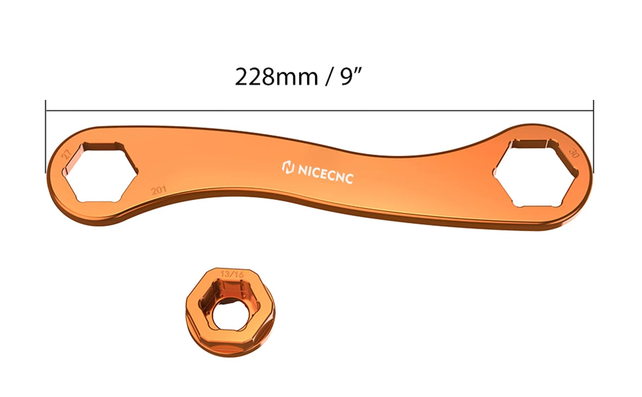 NICECNC Axle Removal Tool + Spark Plug Insert – 17 / 27 / 30mm – KTM / Husqvarna / GasGas 2023–2024 – Billet Anodized Aluminum – from $24