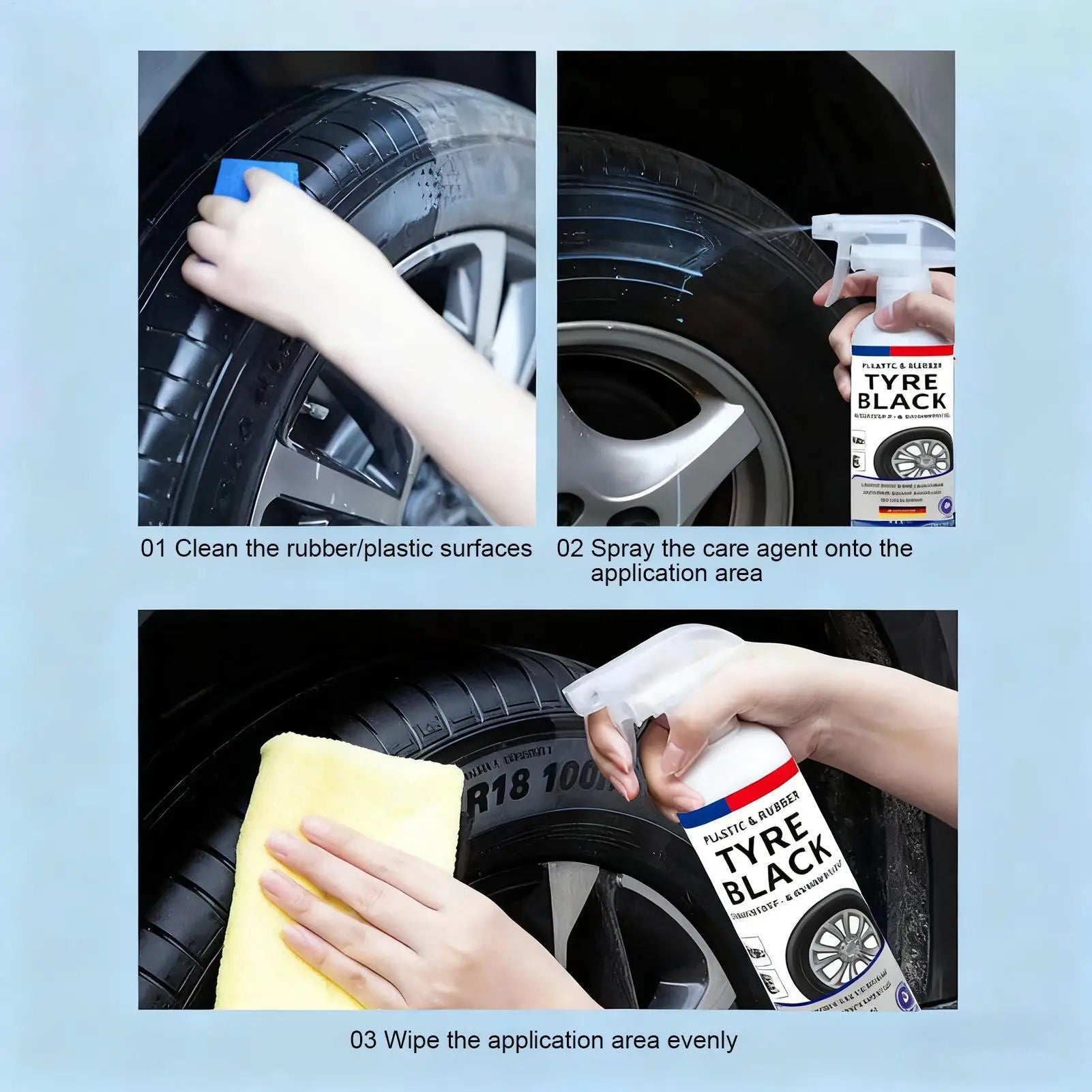 Tire Shine Spray 500ml – Automotive Tyre Restorer & Rubber Care – Trucks Sedans RVs SUVs – With or Without Nozzle – $16–17