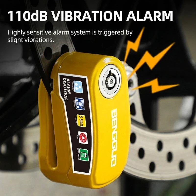 Alarm Disc Lock Anti-Theft 110dB Waterproof Motorcycle Disc Brake Lock Aluminum Alloy with Reminder Cable for Scooter Bike Parts – Vibration Alarm – 0.22kg – Red Yellow Green Black Blue – With or Without Rope