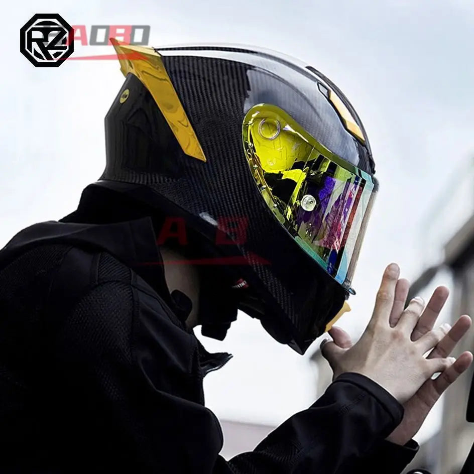 Carbon Fiber Helmets – ORZ Full Face Motorcycle Helmet, Color Visor, DOT Approved, All-Season