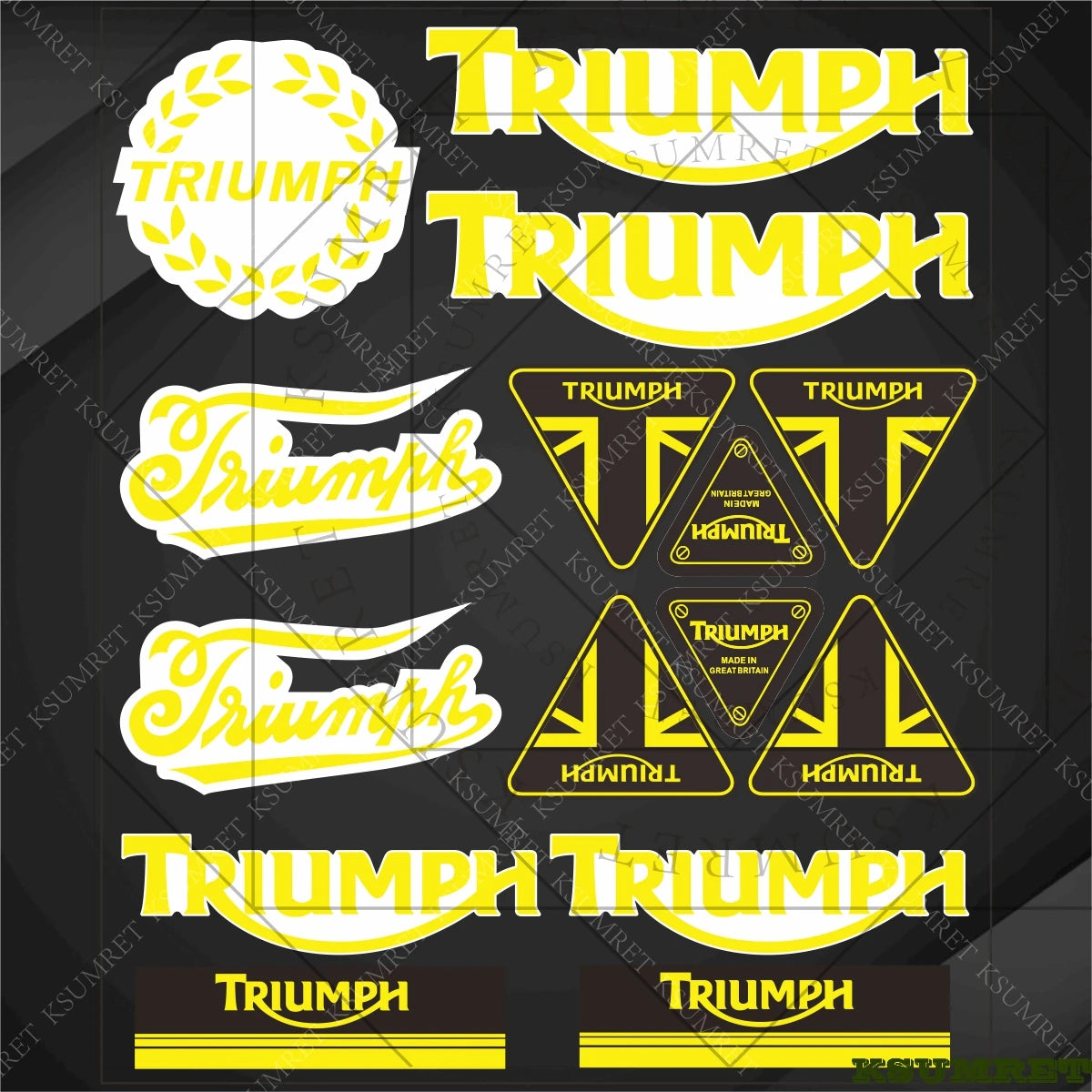 Triumph Vinyl Motorcycle Stickers – Reflective Waterproof Emblem Decal for Tank & Helmet – PVC Logo Sticker – Red / White / Black / Gold / Silver – 50g – $20