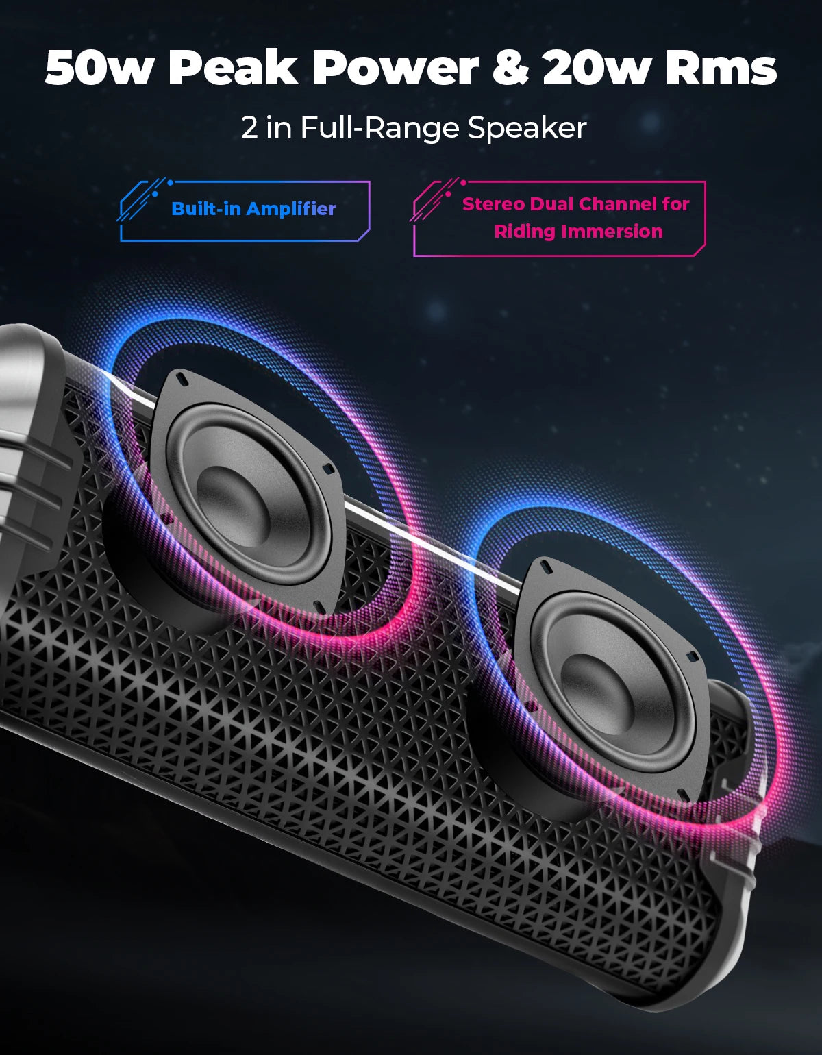 Motorcycle Speakers – KEMIMOTO Waterproof Bluetooth, USB & LED Audio